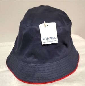 Y2K Le Chateau Bucket Hat Cabincore Navy Blue Red Canvas Fabric Cotton NWT Rare